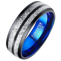 Wolfraam heren ring zwart blauw met zilverkleurig Inlay 8mm