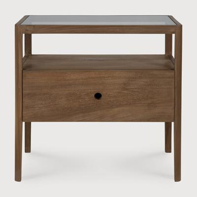 Ethnicraft Nachtkastje 'Spindle' Teakhout en glas, kleur Bruin