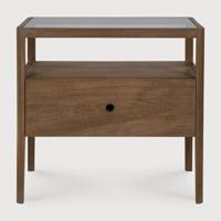 Ethnicraft Nachtkastje 'Spindle' Teakhout en glas, kleur Bruin