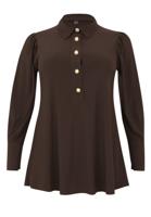 Yoek Blouse flare met pofmouwen | Bruin | Maat 38/40