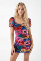 Gebloemde jurk met gerimpelde accenten - BLACK - XL