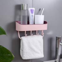 Geen boor muur gemonteerde douche plank mobiele telefoon badkamer shampoo houder (roze)