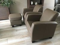 Set van 2 leren fauteuils met houten poten - met hocker - bruin leer - Echt leer, Landelijk, ontdek de vele Leersoorten en Kleuren bij ShopX