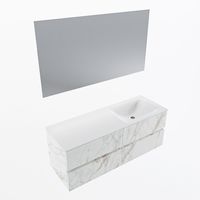 MONDIAZ VICA 130cm badmeubel onderkast Carrara 4 lades. Wastafel CLOUD rechts 1 kraangat, kleur Talc met spiegel LED.