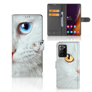 Samsung Galaxy Note20 Ultra Telefoonhoesje met Pasjes Witte Kat