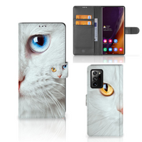 Samsung Galaxy Note20 Ultra Telefoonhoesje met Pasjes Witte Kat - thumbnail