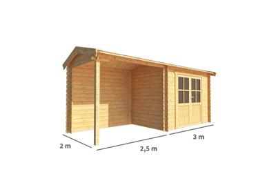 Blokhut met overkapping Fenna 550 cm bij 200 cm diep Zadeldak - Warentuin collection