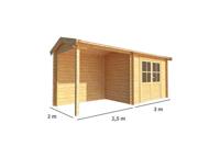Blokhut met overkapping Fenna 550 cm bij 200 cm diep Zadeldak - Warentuin collection