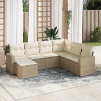 7-delige Loungeset met kussens poly rattan beige
