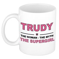 Naam cadeau mok/ beker Trudy The woman, The myth the supergirl 300 ml - Naam mokken