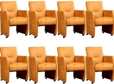 Set van 8 Cognac leren moderne eetkamerfauteuils Pleasure - Kenia Leer Cognac (cognac leer)