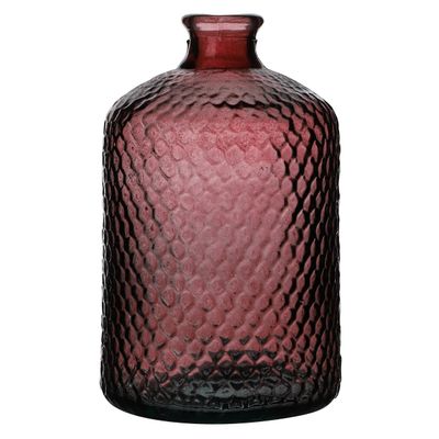 Bloemenvaas Scubs Bottle - robijn rood geschubt transparant - glas - D18 x H31 cm - Fles vazen