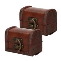 Sieraden opbergkistje Vintage - Set van 2x stuks - 8 x 5 cm - hout - bruin
