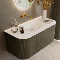 Badmeubel Mondiaz Kurve-Dlux | 100 cm cm | Meubelkleur Shadow | Wastafelkleur Frappe | Solid surface | Wasbak midden spoelbak | Zonder kraangat(en)