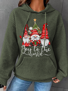 Joy To The World Gnome Christmas Cotton-Blend Simple Hoodie