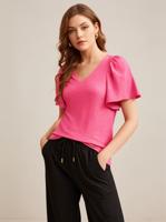 Geisha Top Crinckle 53352-21 T-shirt Korte Mouw 451 Raspberry
