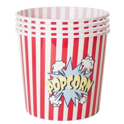 Popcorn bak - 4x - rood/wit - kunststof - D24 cm - 9 liter - herbruikbaar