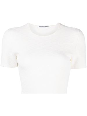 Alexander Wang t-shirt crop à motif monogrammé en jacquard - Blanc