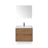 Porto Badmeubelset 70 cm - Honey - Keramische Wastafel Wit Slim - met Spiegel