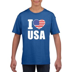 Blauw I love USA - Amerika fan shirt kinderen