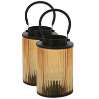 2x stuks metalen LED lantaarns/windlichten warm wit licht 12,5 x 12,5 x 16,5 cm - thumbnail