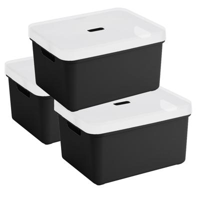 Sunware opbergbox - 3x stuks - 32 liter - zwart - kunststof - transparante deksel - 45x35x24 cm