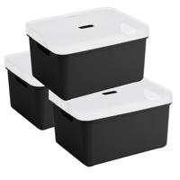 Sunware opbergbox - 3x stuks - 32 liter - zwart - kunststof - transparante deksel - 45x35x24 cm