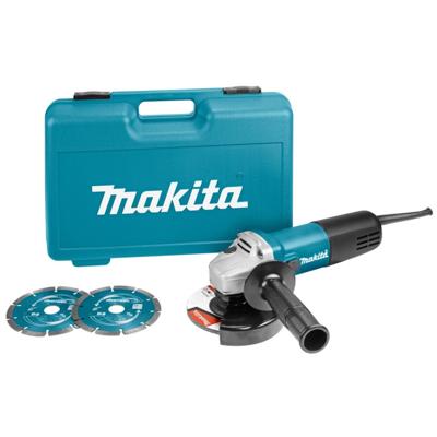 Makita haakse slijper 230V - 9558HNRGK2 - 840W - ∅125mm - met vastzetschakelaar en accessoireset - in koffer