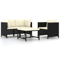 vidaXL 4-delige Loungeset met kussens poly rattan zwart - thumbnail