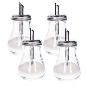 Suikerpot/Strooier - 4x - glas/rvs metaal - transparant/zilver - 7 x 14 cm - luxe uitvoering