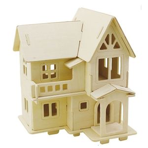 Houten 3D bouwpakket huis met balkon 15 x 17 x 19 cm