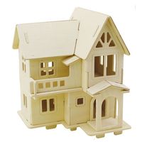 Houten 3D bouwpakket huis met balkon 15 x 17 x 19 cm - thumbnail