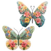 Anna's Collection Wanddeco vlinder bloemen 38x28,5cm