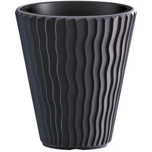 Prosperplast Plantenpot/bloempot Sand Waves - buiten/binnen - kunststof - antraciet - D30 x H33 cm   -