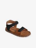 Sandalen met klittenbandsluiting van leer voor kinderen, VERTBAUDET-collectie. marineblauw