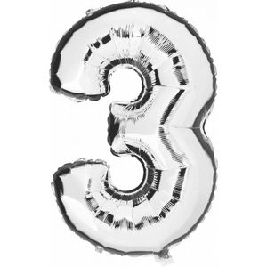 Cijfer 3 ballon zilver