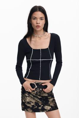 Rib-naad T-shirt - BLACK - S