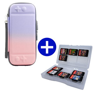 Case geschikt voor Nintendo Switch / Nintendo Switch OLED + Game Card hoes - 12 Games - Draagtas - Opbergtas - Paars/Roze/Wit