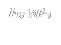Letterslinger Happy Birthday Zilver - 16x62 cm - thumbnail