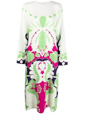 Valentino Garavani robe mi-longue en soie à fleurs - Blanc