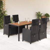 5-delige Tuinset met kussens poly rattan zwart
