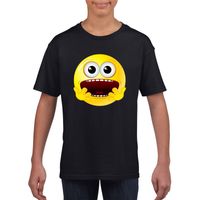 Emoticon geschrokken t-shirt zwart kinderen XL (158-164)  -