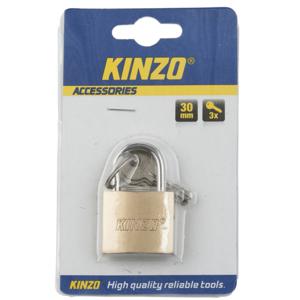 Kinzo Hangslot van metaal - 30 mm - met 3 sleutels - messing