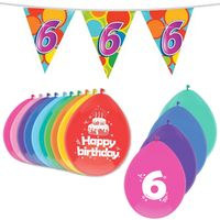 Leeftijd verjaardag thema 6 jaar pakket ballonnen/vlaggetjes - Feestpakketten