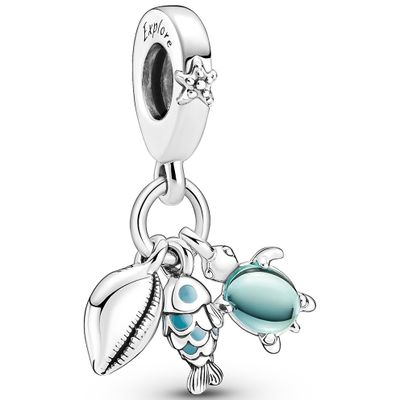 Pandora 791697C01 Hangbedel Fish-Sea Turtle-Conch zilver-muranoglas-emaille turquoise