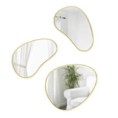Umbra Hubba spiegel 30x25x1cm en 28x14x1cm set van 3 goud 1018566-104