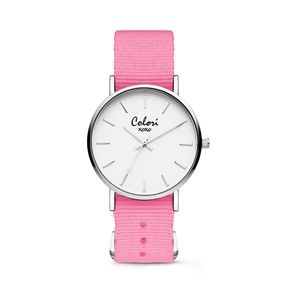 Colori XOXO 5 COL557 Horloge geschenkset met Armband - Nato Band - Ø 36 mm - Roze / Zilverkleurig