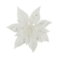 1x stuks decoratie bloemen kerstster wit glitter op clip 15 cm - thumbnail