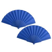 Spaanse Handwaaier - 2x stuks - blauw - 23 x 43 cm - Verkoeling waaiers voor zomerse themperatuur