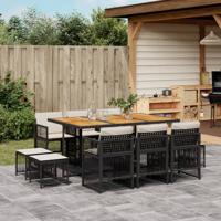 11-delige Tuinset met kussens poly rattan zwart